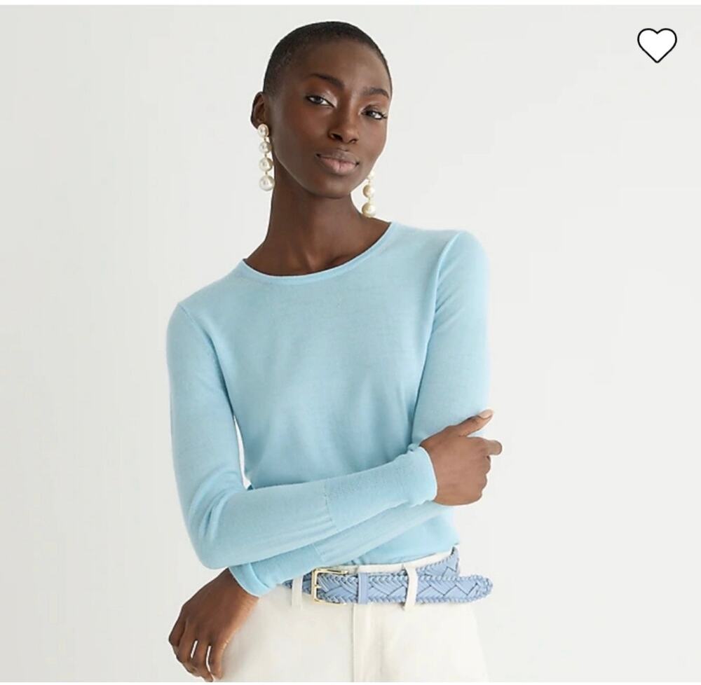 J.Crew Sweater Womens Medium Blue Halle Crewneck Merino Wool Classic Knit Aqua